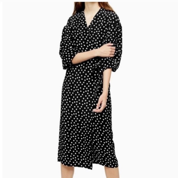 Topshop Heart Print Midi Wrap Dress Black White size 2 - Picture 8 of 10